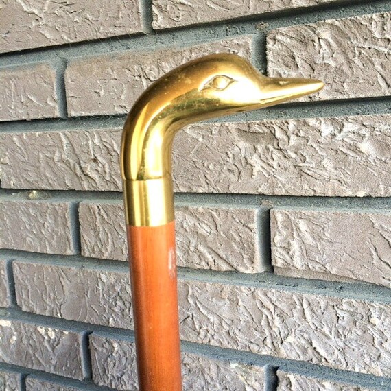 Vintage Brass Top Duck Head Walking Cane Stick 34 High