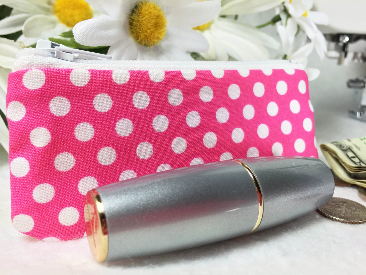 HOT PINK Lipstick Case Keychain Coin Purse by