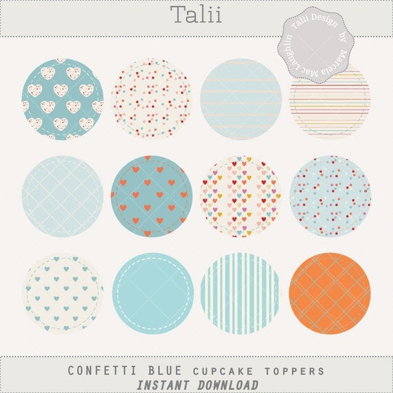 Confetti Blue CUPCAKE TOPPERS 2 inches by HelloTalii on Etsy