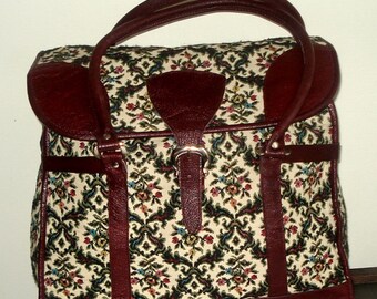 Petit Sac Vintage Années 60 Tapisserie Florale - Simili Cuir - Bandoulière 21x16x9 Cm