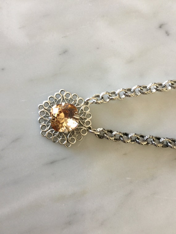 Light Colorado Topaz Crystal Pendant Necklace, Filigree Crystal Pendant Necklace, Light Topaz Pendant Necklace