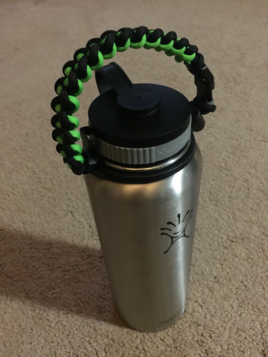 2 Way Hydro Flask Paracord Handle Black & Lime by ParacordBySqdy