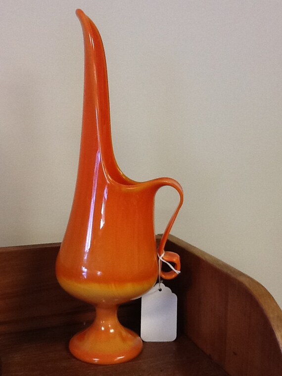 Orange Art Glass Pitcher Vase by TrentonAntiques on Etsy