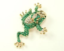 Colorful Frog Brooch: Vintage Rhinestone Crystal Toad Pin