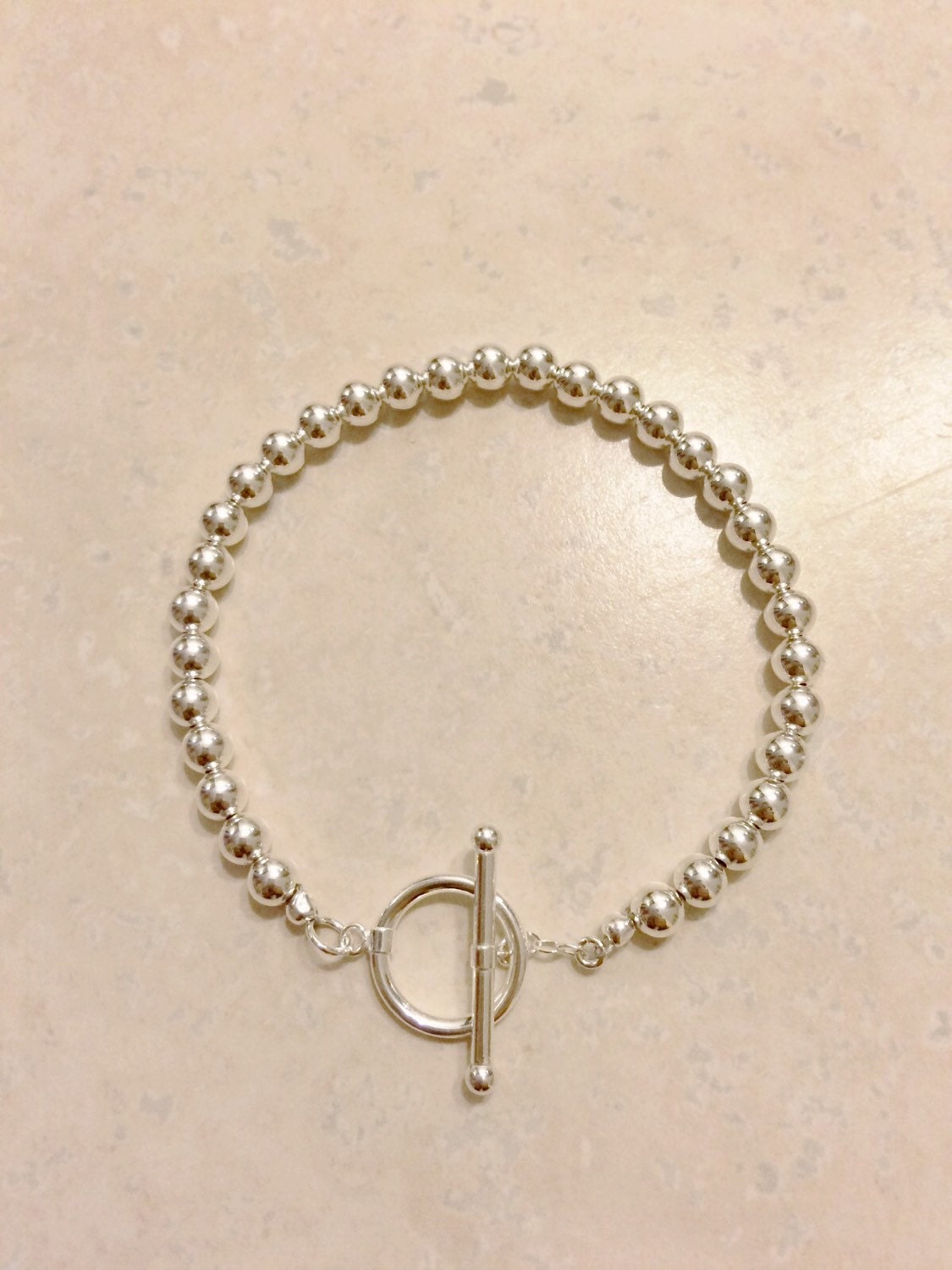 Sterling Silver Toggle Bracelet / Beaded Toggle bracelet / 5mm