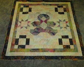 Teddy Bear Pattern Baby Quilt Made from Batik Fabrics