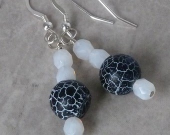 Black Frosted Agate Earrings - Beadwork - Handmade