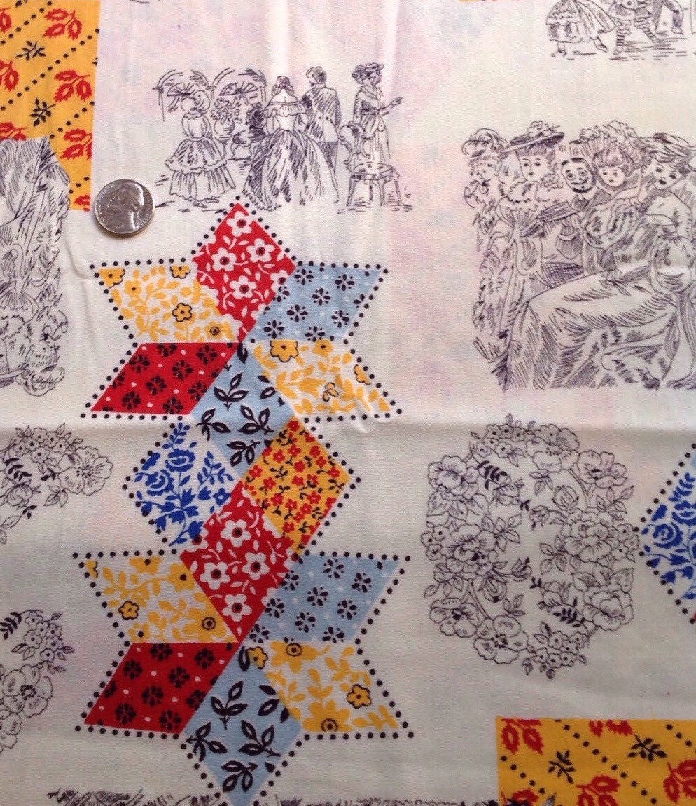 Vintage Quilt & Victorian Print Fabric cheater cloth