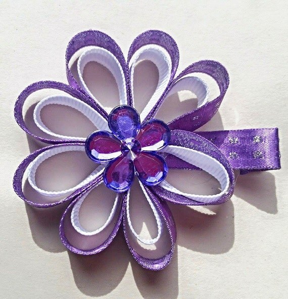 Handmade Lavender Ribbon Flower Hair Clip by LoganStreetOriginals