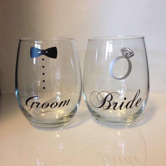 Bride and groom wine glasses bride and groom by FromAtoZbyTami