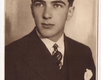 1930 Upcycled recycled repurposed Young man Vintage Real Photo Postcard Photography, Paper Ephemera, Antique snapshot, RPPC Old scrapbooking