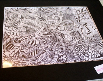 Items similar to Ink Drawing Print, Flower, Black and White Zentangle ...