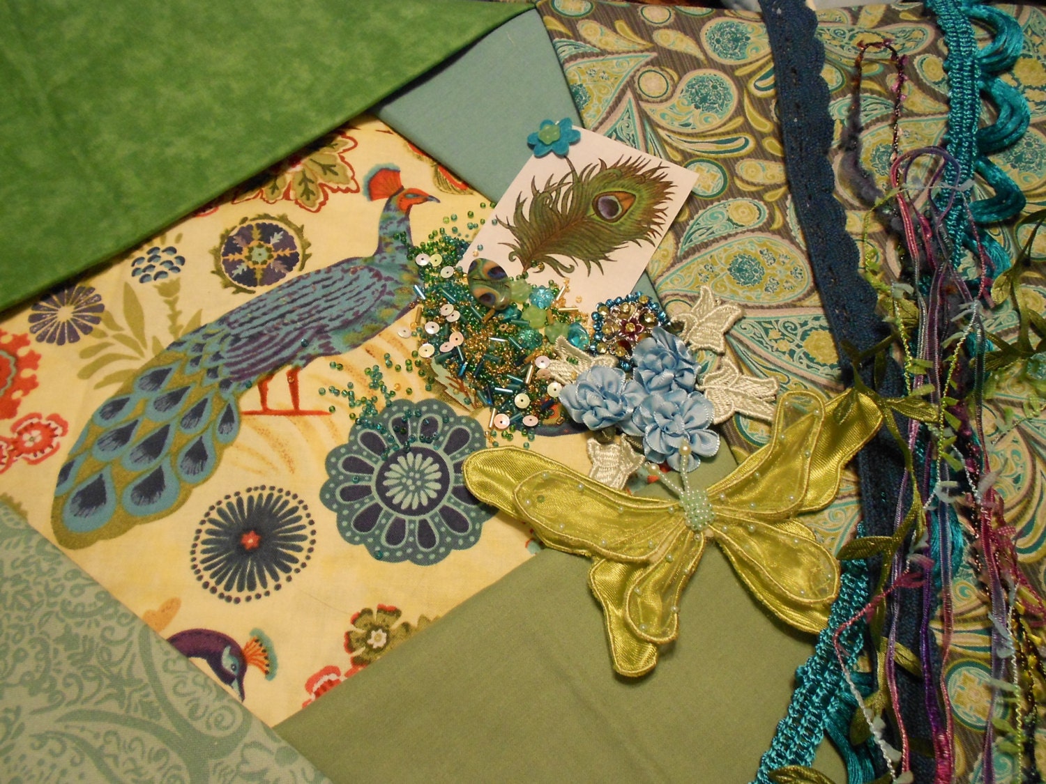 Crazy Quilting Kit with Embellishments Peacock by CrazyQuiltMajic