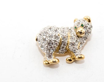 Brooch in gold tone with rhinestones in the shape of a little bear 7344