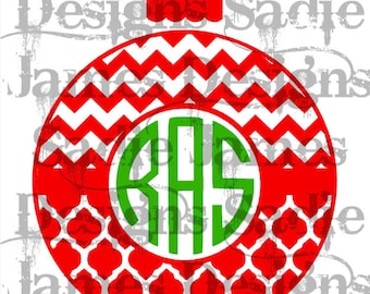 Monogram Christmas Ornament with Chevron and Quatrefoil and Chevron SVG and Silhouette Studio cutting file, Instant Download