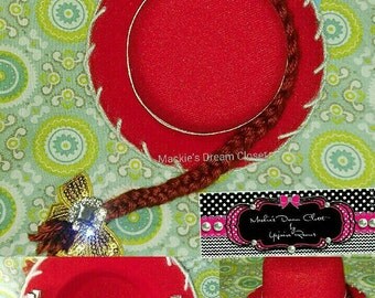 Baby girl toddler Jessie Toy Story inspired cowboy red top hat one size fits all 5" wide yarn braid sequin bow rhinestone double hair clip