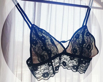 Black and nude Aria lingerie set, handmade to order, uk sizes 4-18.