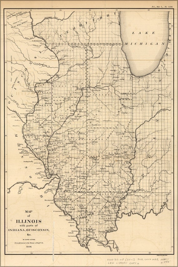 24x36 Poster Map Of Illinois With Parts Of Indiana And