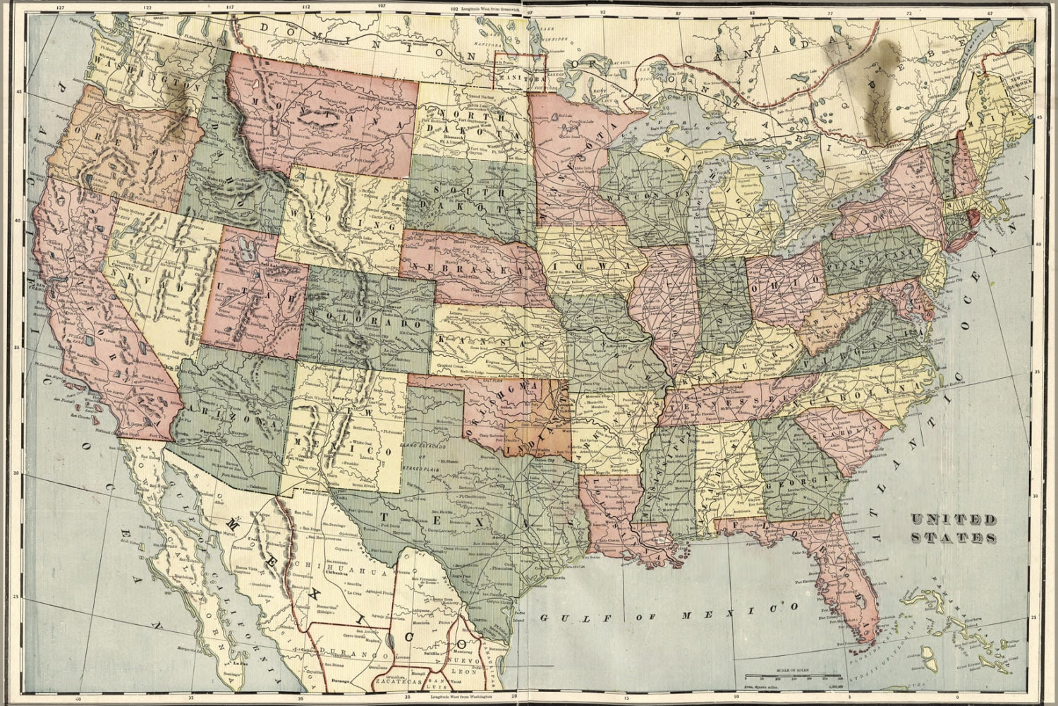 24x36 Poster Map Of The United States Of America 1899