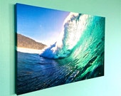 Green Pipeline Canvas Photography, 20x30 Canvas Surf Art, Surfing Lifestyle Home Decor,Surfer Wall Deco,Backlight Wave Canvas,Ocean Energy