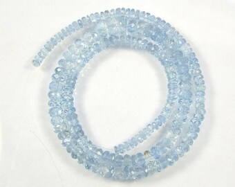 Blue aquamarine faceted rondelle beads AAA+ 3-6.5mm 17" strand