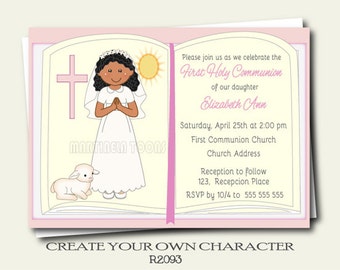 Bible First Communion Invitation- Girl First Holy Communion Invite- 1st Communion Invitation- First Communion Thank You Card- Thank You Tags