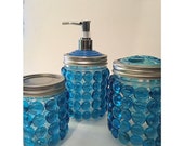 Items similar to Blue Glass Gem Bathroom Set on Etsy