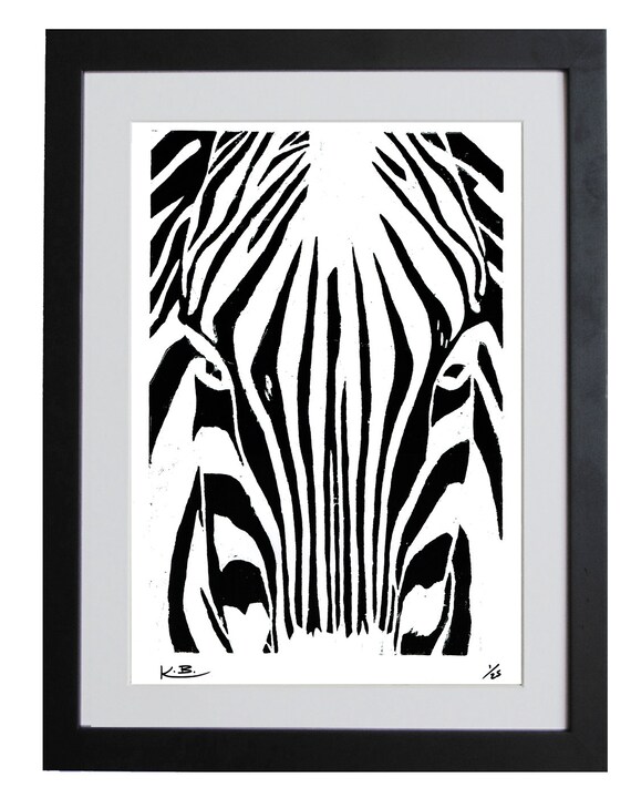 Zebra Woodcut Print 420mm x 297mm Signed by DustlessSoulCreation