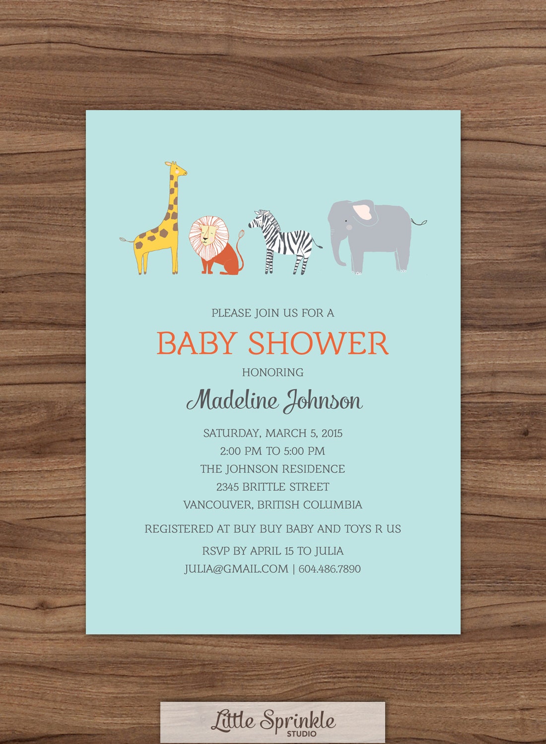 Safari Baby Shower Invitation Zoo Animals by littlesprinklestudio