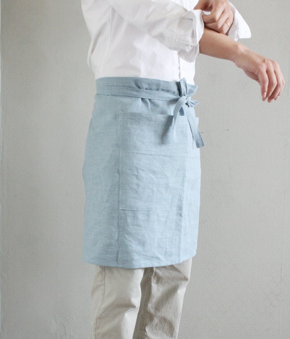 Linen HalfAprons Mens Sky blue Short apron by lifeinaday on Etsy