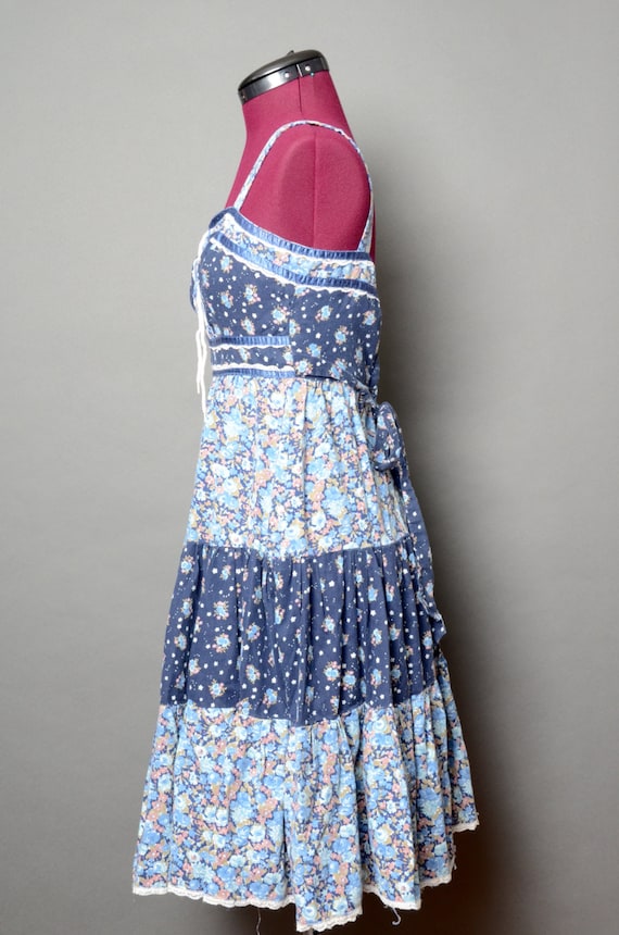 Bohemian Dress 90s Grunge Hippie Floral Blue Summer 1990s