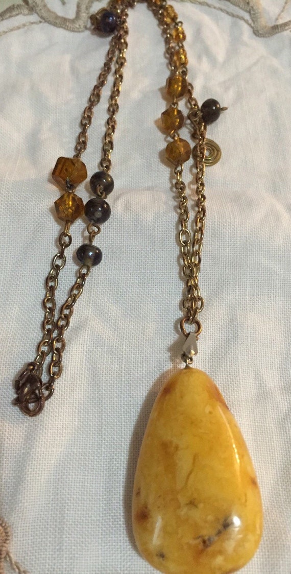 Beautiful boho large yellow stone pendant by HuncaMuncasGoodKarma