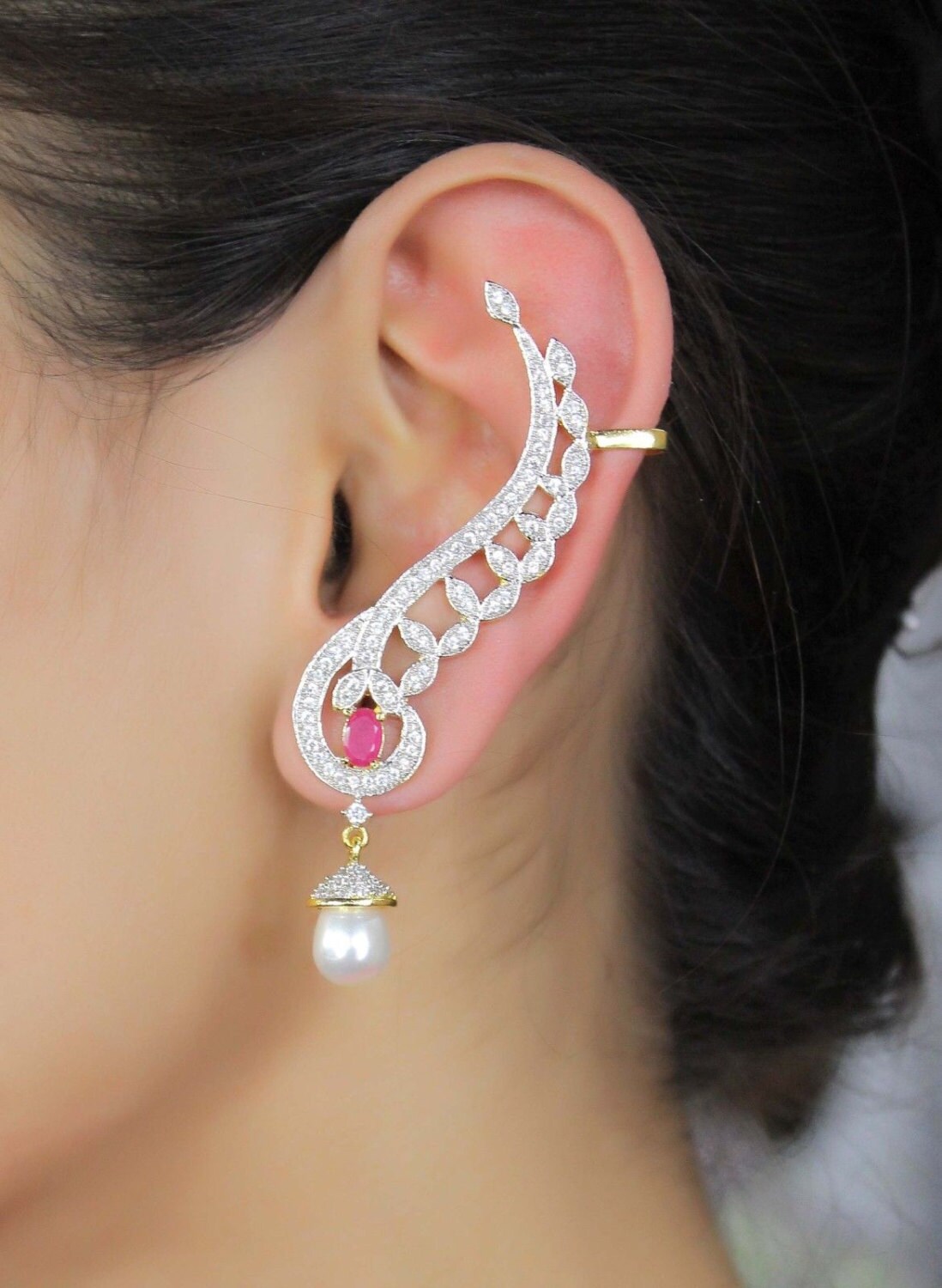 Indian Wedding Style Ear Cuff Earring Set by ZaZaBoutique80