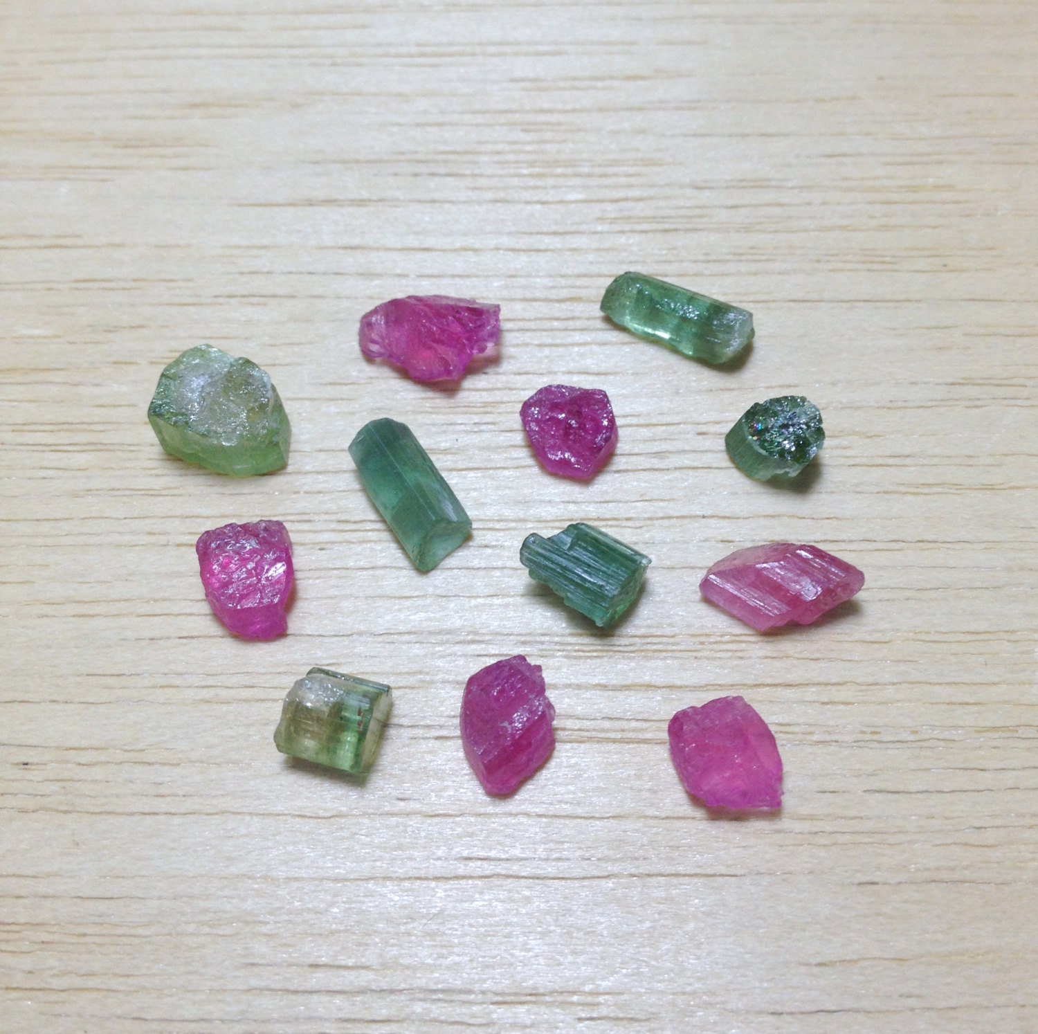 Small Raw Pink Green Tourmaline crystals by TheCrystalFamily