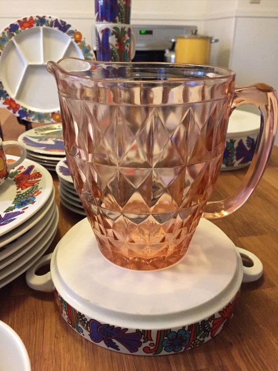 Items similar to Pink Depression Glass Pitcher Windsor Diamond Pattern