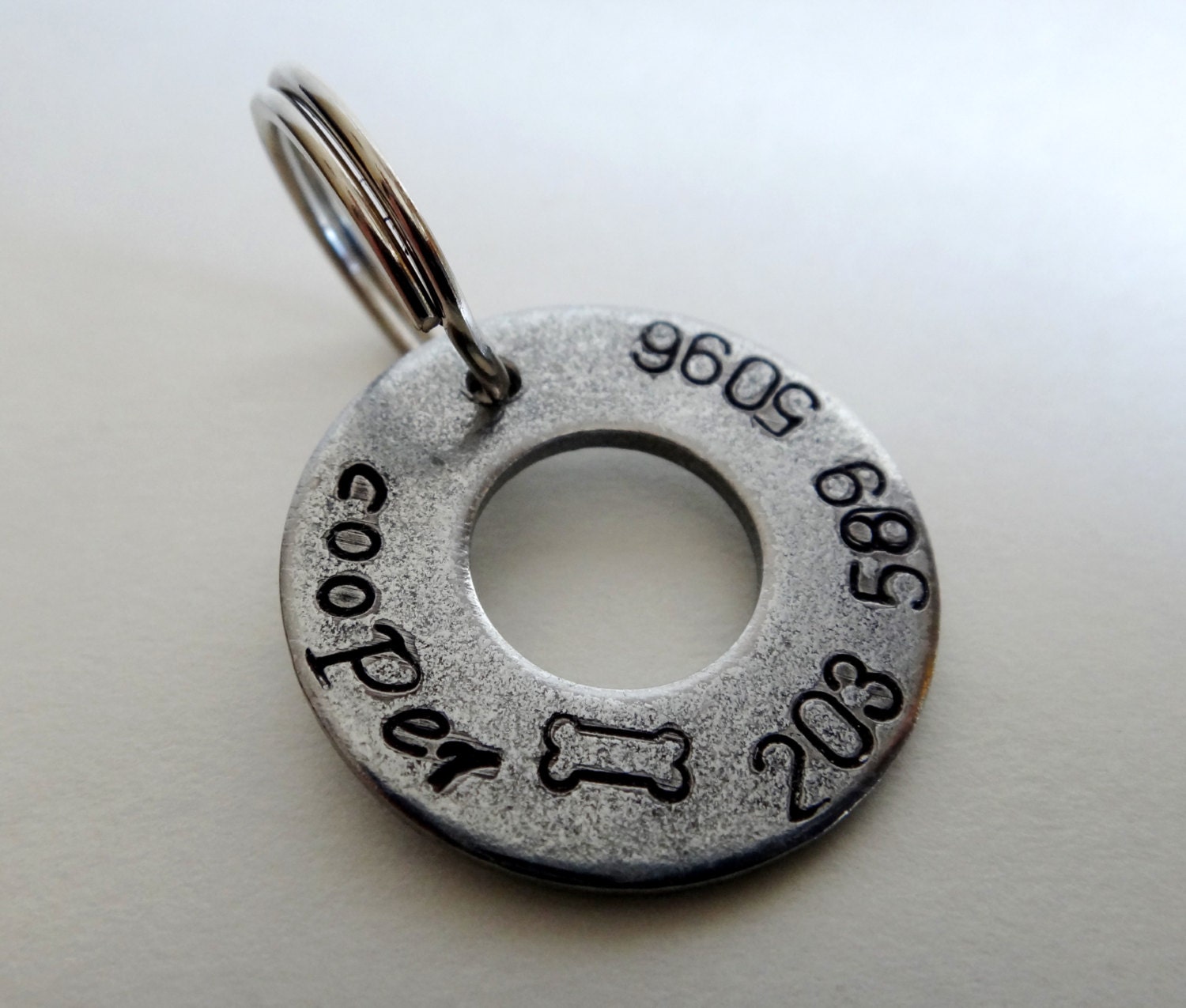 Pet ID Tag Hand Stamped Pet Name Tag Washer 1 Round