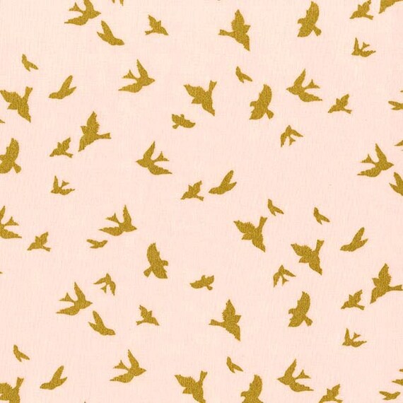 Pink and Gold Cotton Fabric Gold Metallic by MountainFabrics