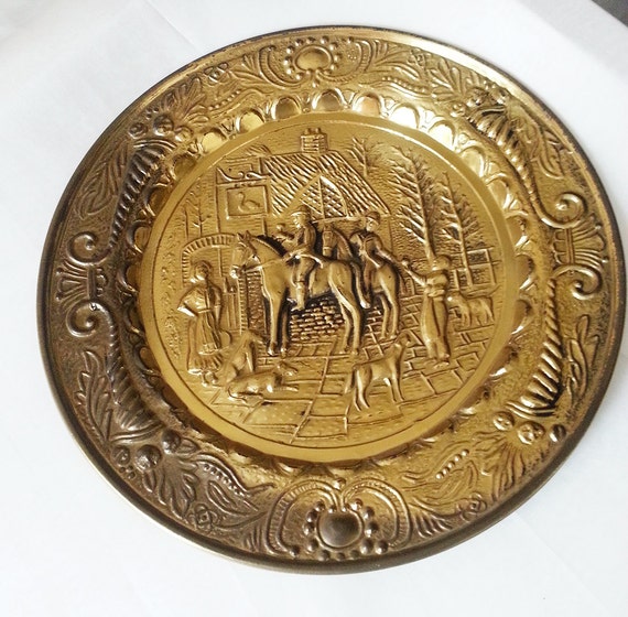 Vintage Brass Plate Wall Art Wall hanging Wall by LOFTforvintage