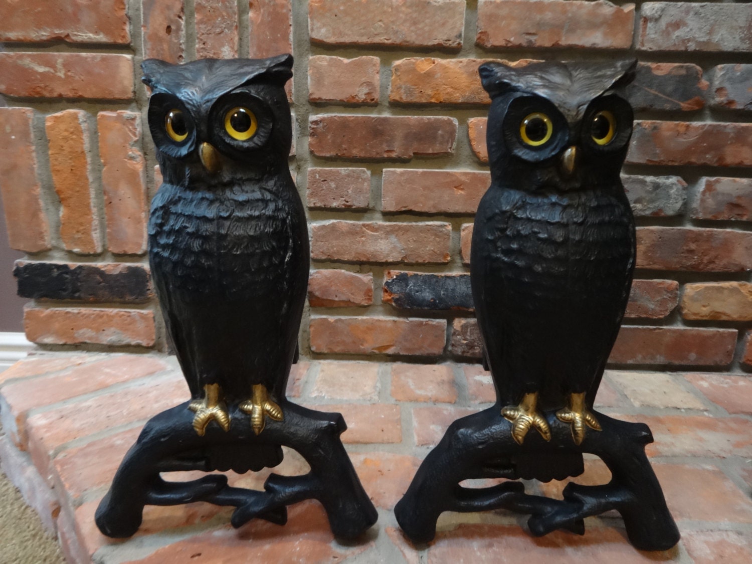 Set of Owl Andirons Cast iron Owl Andirons Andirons