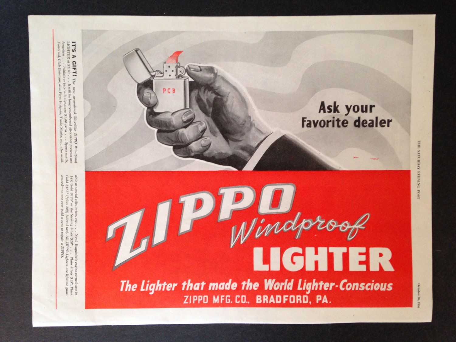 Vintage Zippo Lighter Advertisement With Bonus TWA Ad on