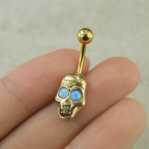 Items similar to bellybutton jewelry skull belly button ring opal navel ...