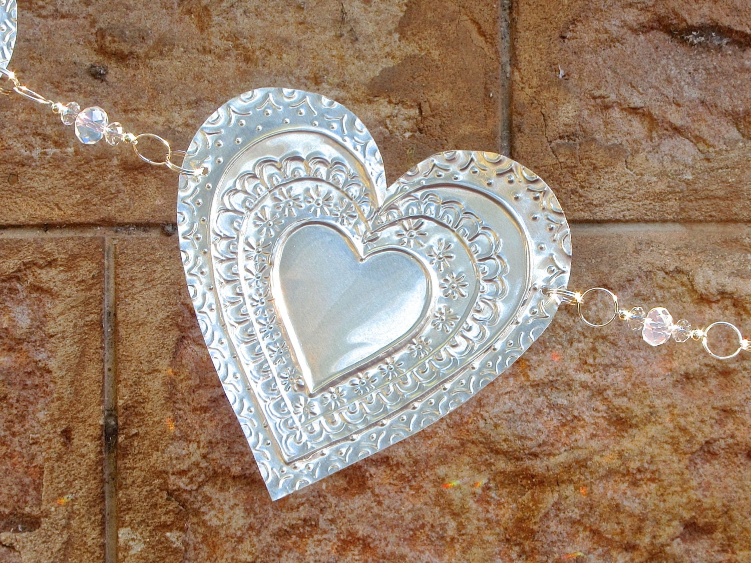Silver Garland Metal Hearts Intricate Hand by FoilingInLove