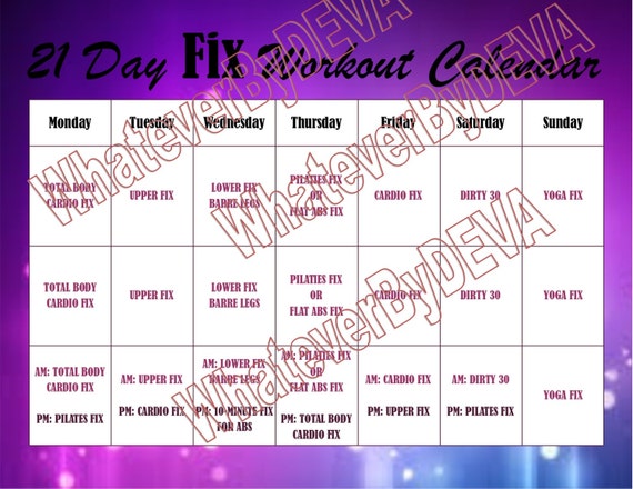 21 Day Fix Workout Calendar by WhateverByDEVA on Etsy