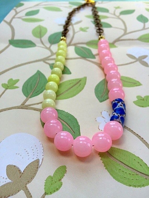 Beaded Jade Necklace Pink Jade Beaded Necklace By Kerenfleastyle 