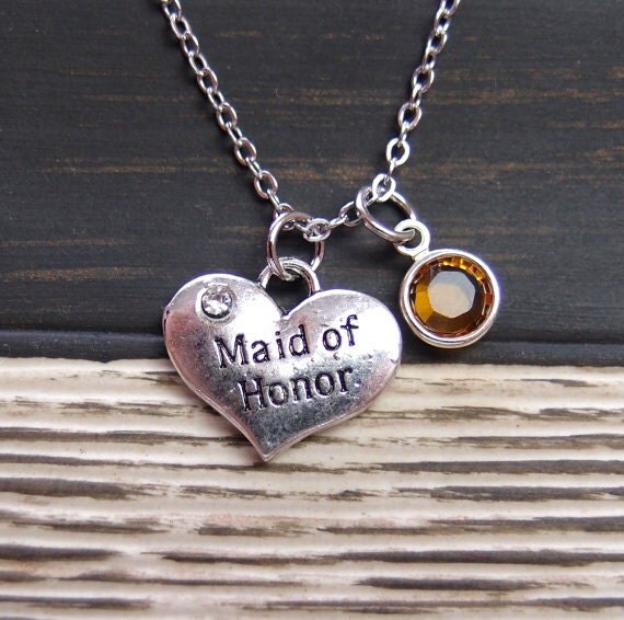 birthstone necklace Maid of Honor necklace long by vespestudio