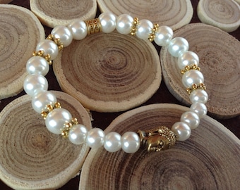 Buddha Bracelet,Buddhist Prayer,Pearl Bracelet,Meditation Bracelet,European Bracelet,Ivory Pearl,Relaxation Bracelet,Healing Bracelet Mom