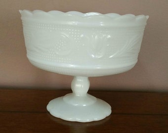 Vintage EO Brody Milk Glass Pedestal Compote Dish, Vintage Milk Glass,