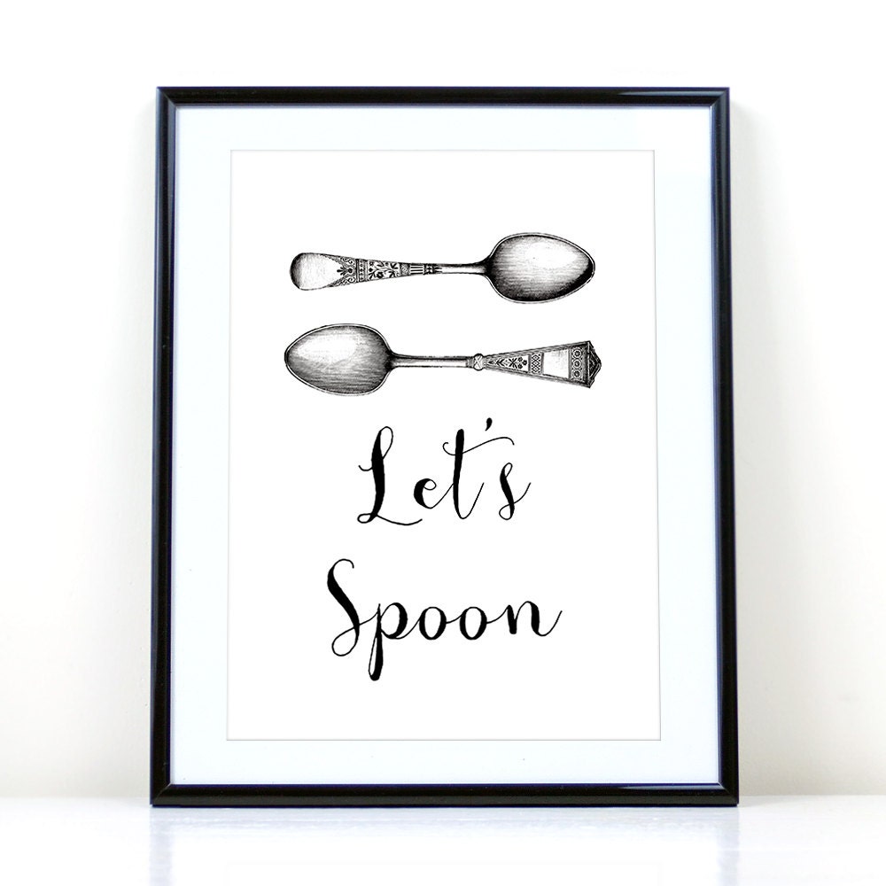 Lets Spoon Print Love Typography Art Quotes kitchen