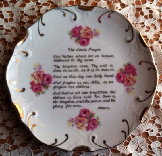 Vintage The Lords Prayer Wall Plate 18k by CottageGateTreasures
