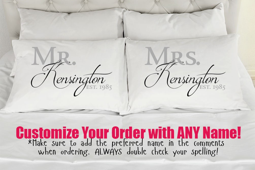 Personalized Mr And Mrs Couples Printed Pillow Cases Set Of